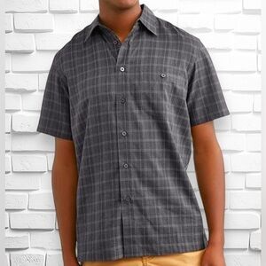 George Mens Medium Gray & White Short Sleeve Button Down Casual Microfiber Shirt